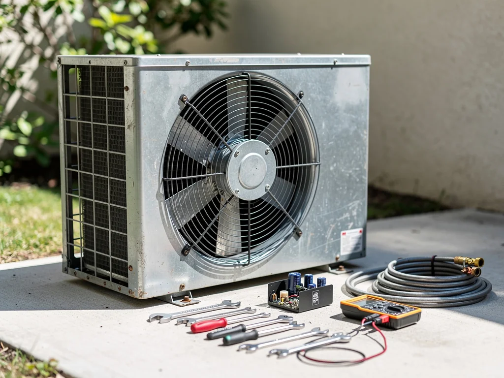 Groupe extérieur ouvert, moteur de ventilation et pièces de rechange prêtes
